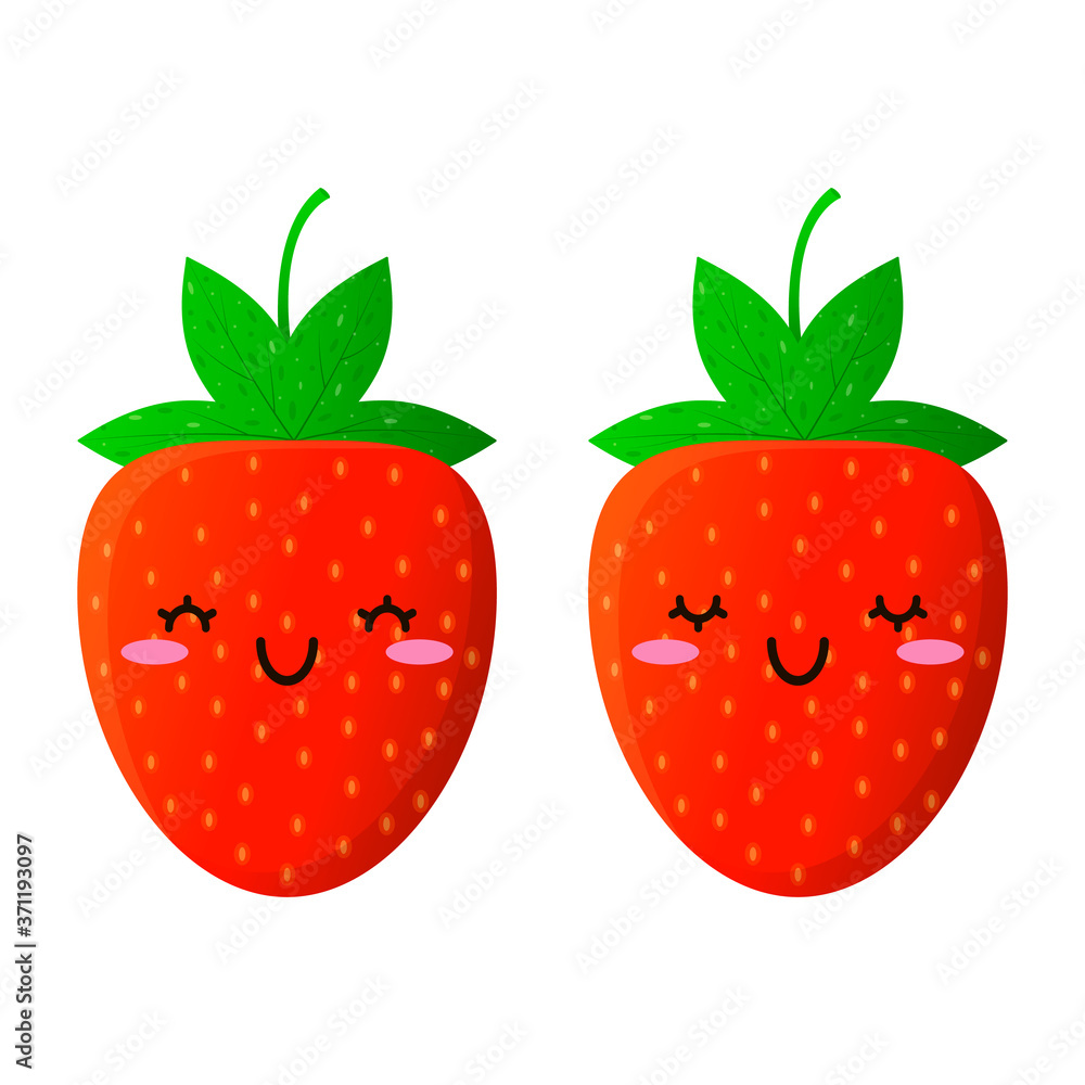 2 kawaii strawberries. Vector illustration. 2 kawaii strawberries. Vector illustration.