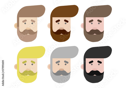 Caras de hombre con barba y tupé de diferente color.
