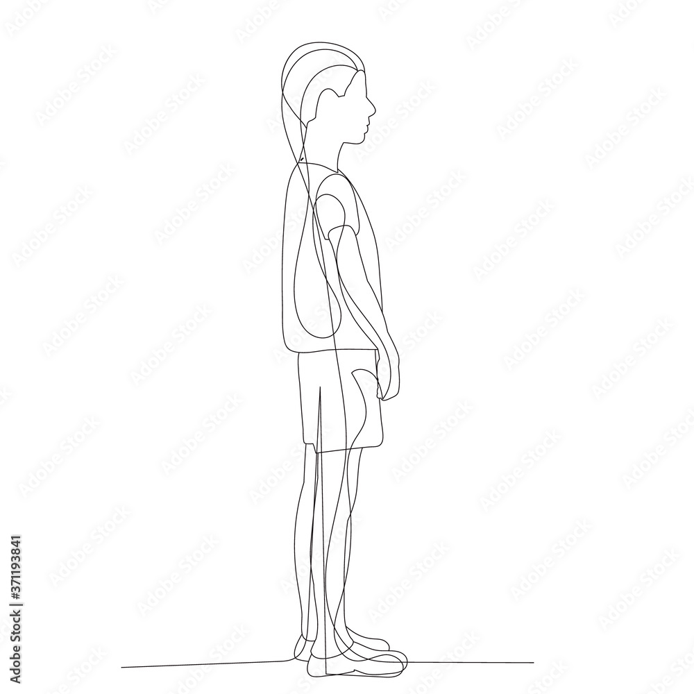 sketch, continuous line drawing child boy stands