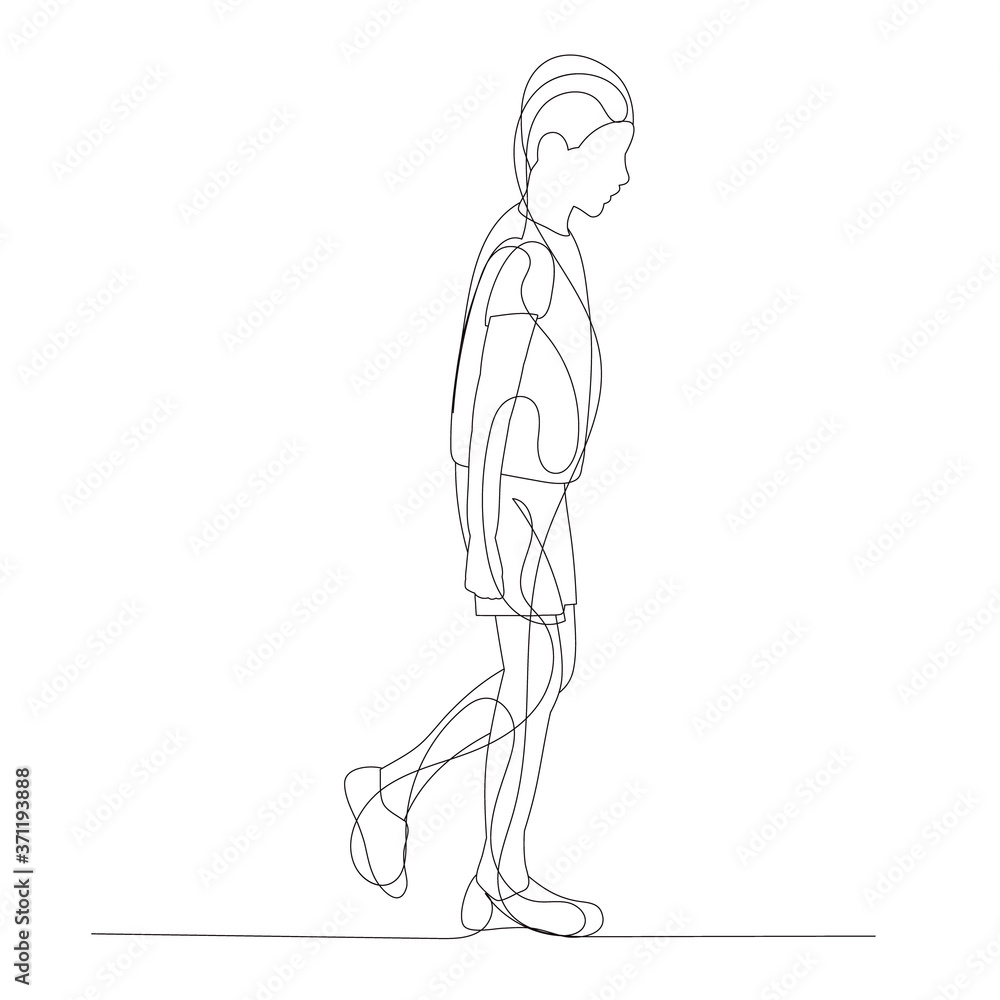 vector, isolated, sketch, continuous line drawing child boy stands vector, isolated, sketch, continuous line drawing child boy stands