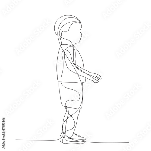 sketch, continuous line drawing child boy stands