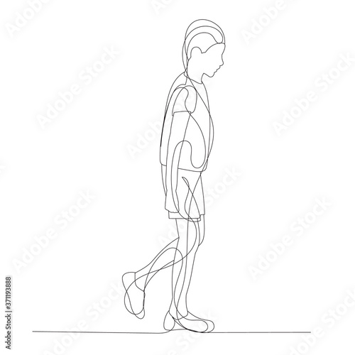 vector, isolated, sketch, continuous line drawing child boy stands