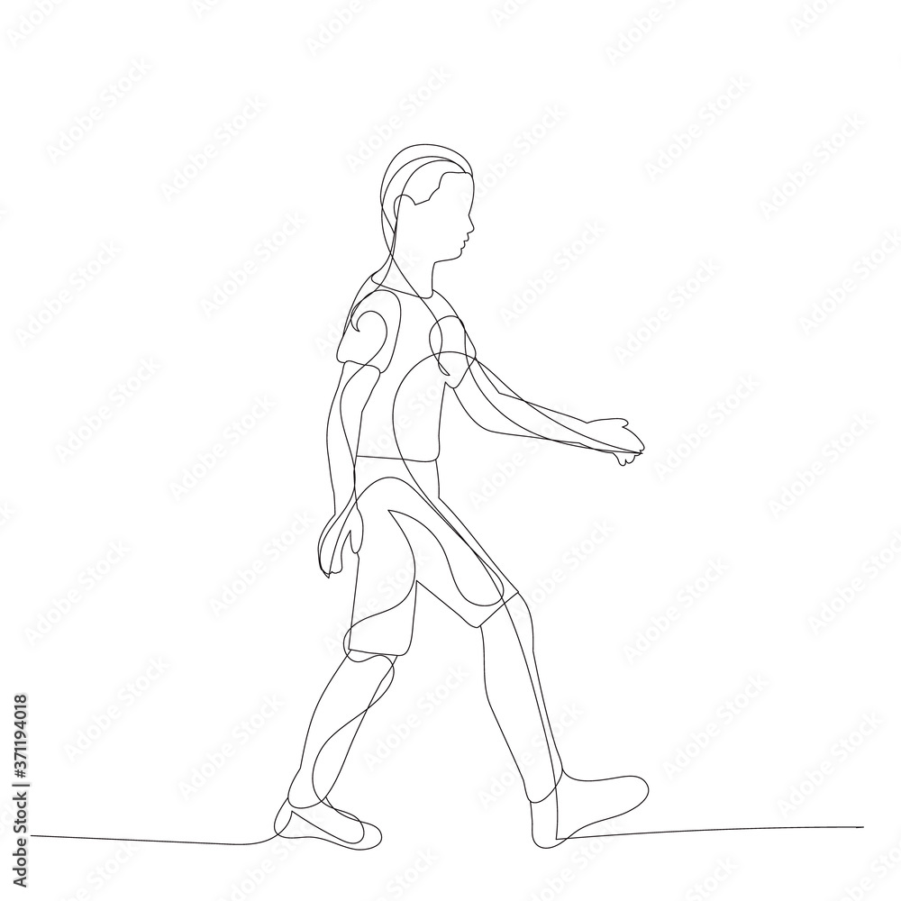 continuous line drawing child boy walking