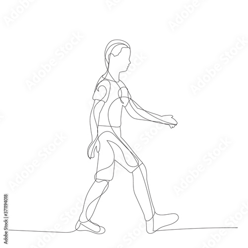 continuous line drawing child boy walking
