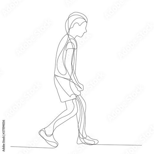 Fototapeta Naklejka Na Ścianę i Meble -  continuous line drawing child boy walking