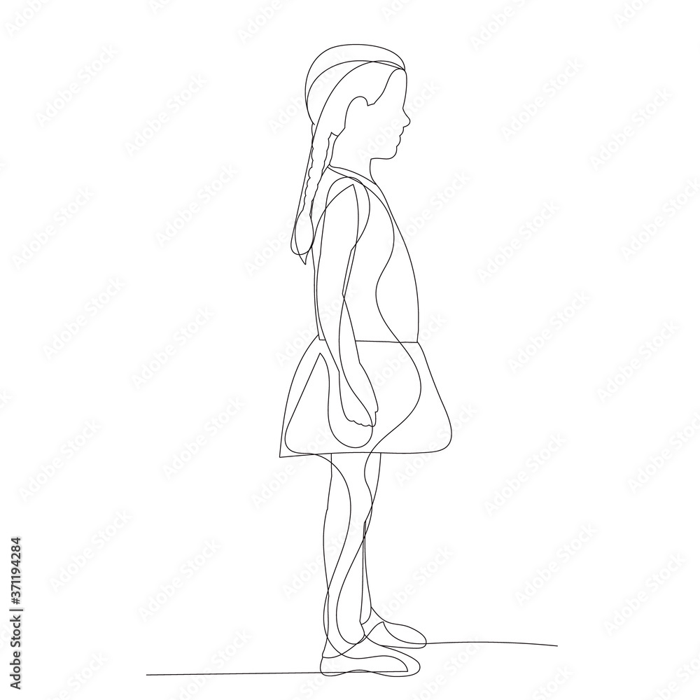 continuous line drawing child little girl continuous line drawing child little girl
