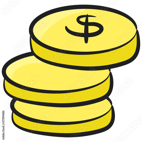
Dollar coins stack, trendy doodle icon in editable style 
