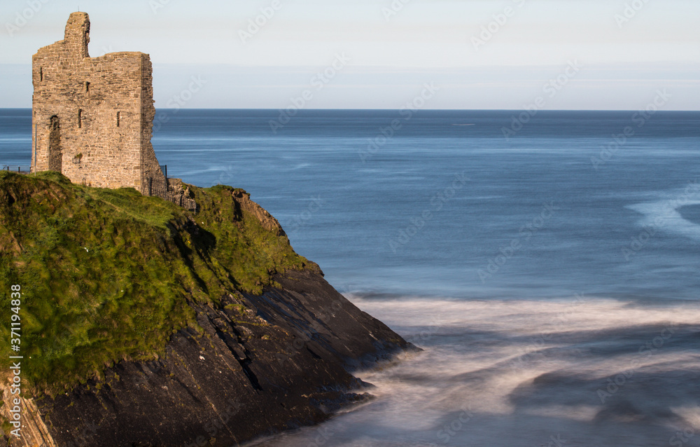 Ballybunion medieval castle ruins on the cliffs  of the west coast of Ireland