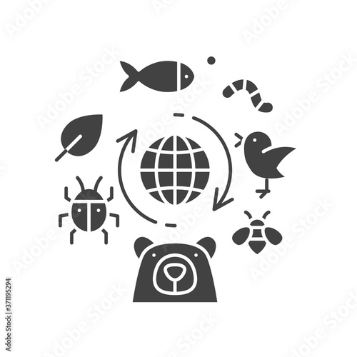 Biodiversity black glyph icon. Environmental protection. Sign for web page, app. UI UX GUI design element