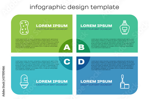 Set line Antiperspirant deodorant roll, Sponge with bubbles, Mascara brush and Perfume. Business infographic template. Vector.
