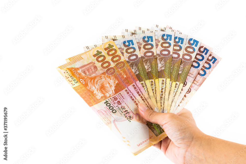asian hand hold hong kong banknotes money asian hand hold hong kong banknotes money