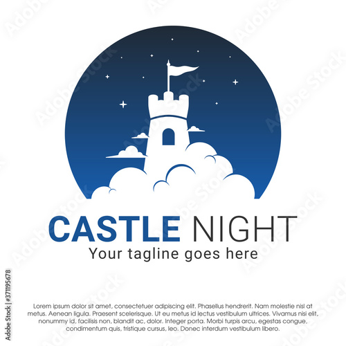 stronghold castle tower vector logo concept design template isolated on white background. Stronghold castle tower vector logo in inside a circle with flag logo design