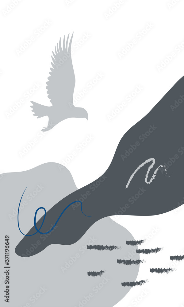 Vector abstract flat illustration. Gray and blue and white picture.