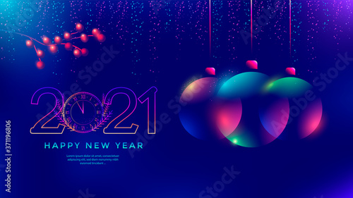 New Year greeting card design with stylized Christmas ball. Gradients modern color illustration. Winter holiday background.