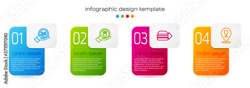 Set line Clock 24 hours, Online ordering and delivery, burger and Alcohol beer bar location. Business infographic template. Vector.