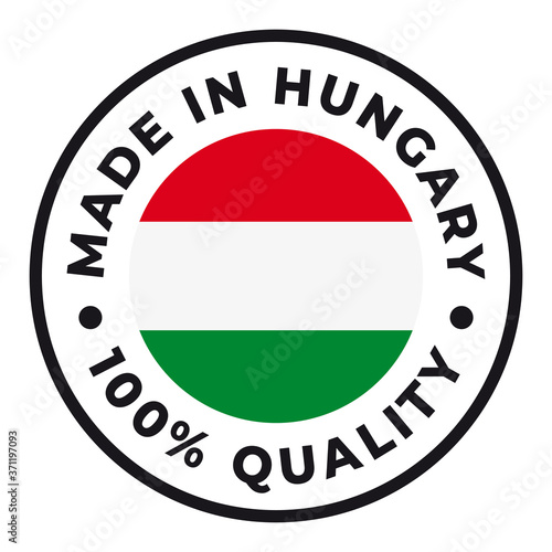 Vector circle symbol. Text Made in Hungary with flag. Isolated on white background.