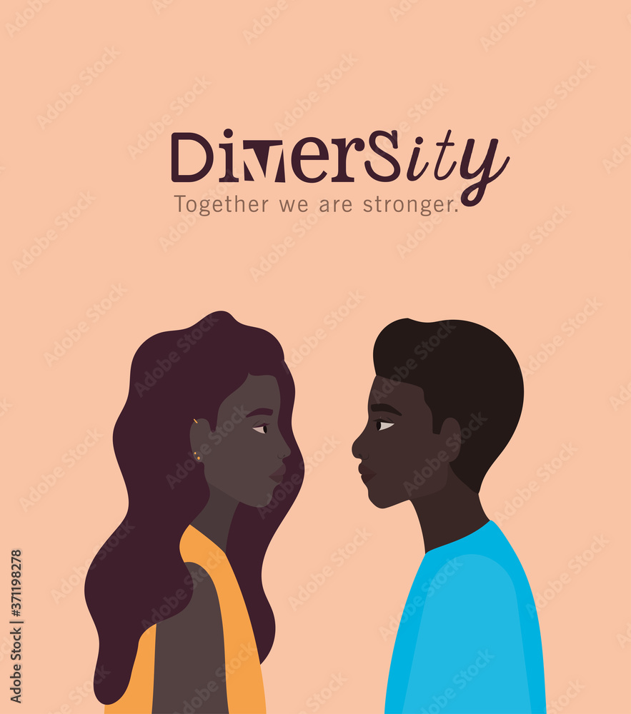diversity black woman and man cartoons design, people multiethnic race and community theme Vector illustration diversity black woman and man cartoons design, people multiethnic race and community theme Vector illustration