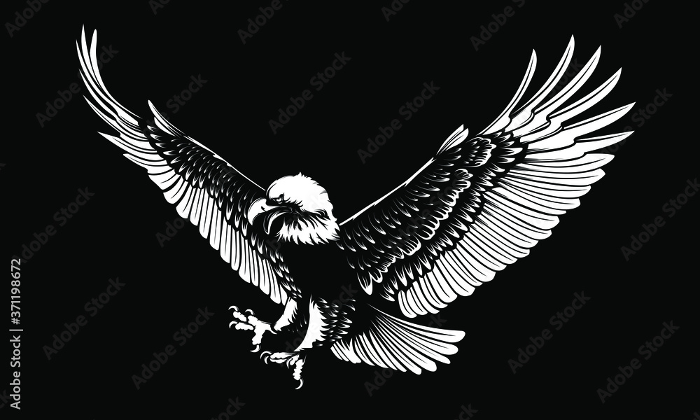Obraz premium Eagle emblem isolated on white vector illustration. World symbol of freedom. Retro color logo of falcon. Eagle detailed logo.
