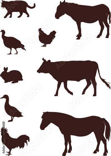 set of farm animals silhouettes
