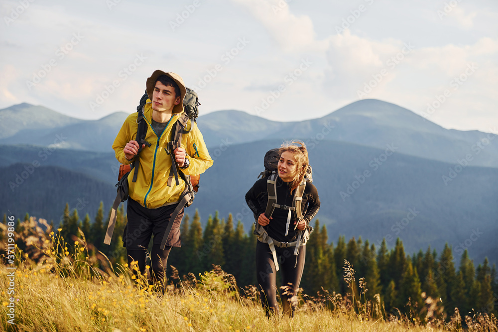 Fototapeta premium People have adventure. Majestic Carpathian Mountains. Beautiful landscape of untouched nature