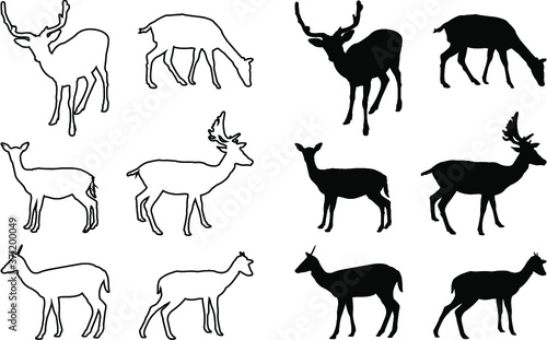 vector silhouettes of deer