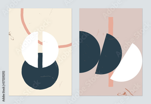 Minimalist abstract poster template design, hand drawn half circles and lines