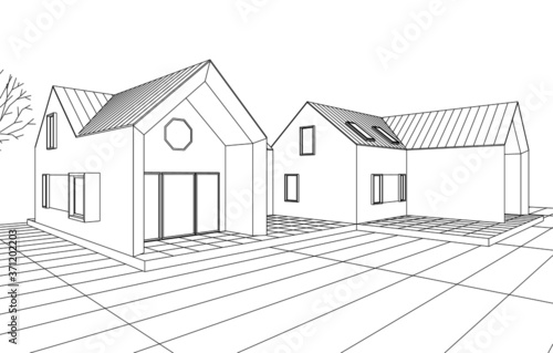 house architectural sketch 3d illustration