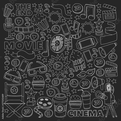 Cinema, movie. Vector film symbols and objects