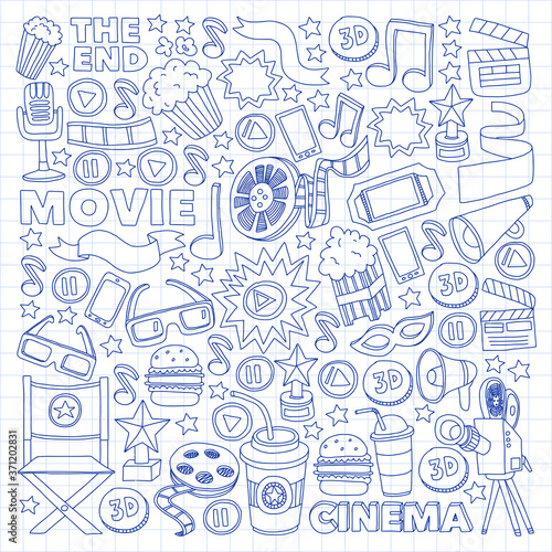 Cinema, movie. Vector film symbols and objects