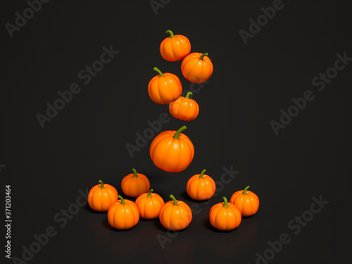 Halloween pumpkin floating on the ground with black background 3d rendering. 3d illustration pumpkin for celebration Halloween event template minimal style concept.