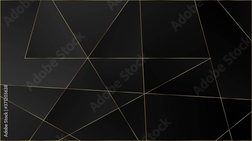 Black Luxury Triangular Texture. Gold Lines Polygon Premium Frame. 