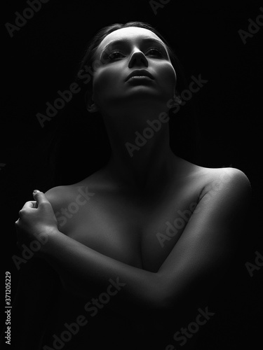 Beautiful Naked Body Girl black and white portrait