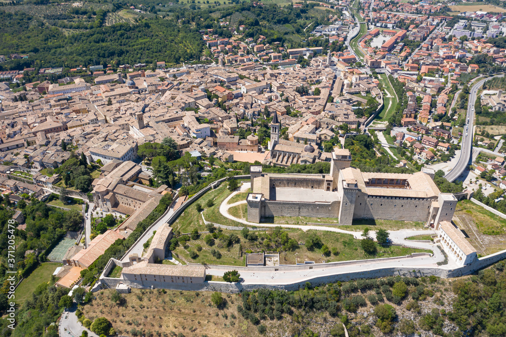 aerial view of spoleto castle spoleto with the city in the background umbria italy