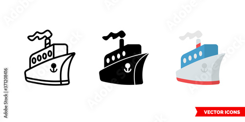 Ship icon of 3 types color, black and white, outline. Isolated vector sign symbol.