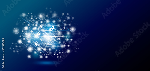 Blockchain technology design with copy space vector illustration