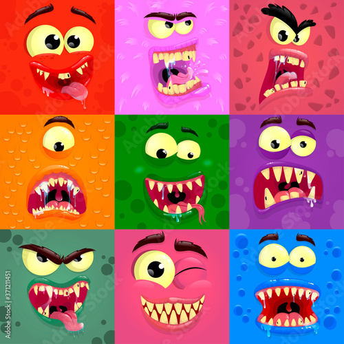 Cartoon monster faces set
