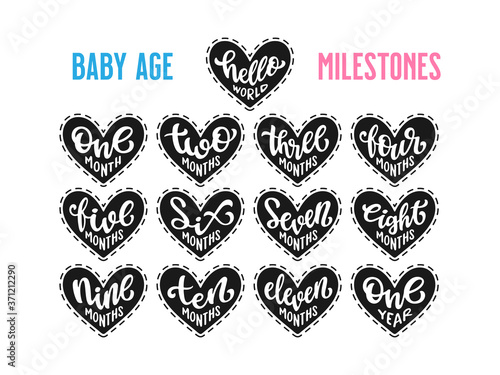 Baby age milestone patches collection. Vector illustration.