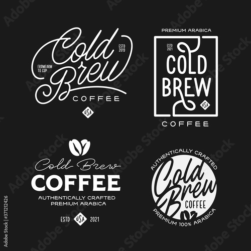 Cold brew coffee labels badges emblems set. Vector vintage illustration.