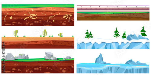 Cartoon seamless landscape. Grounds layers texture