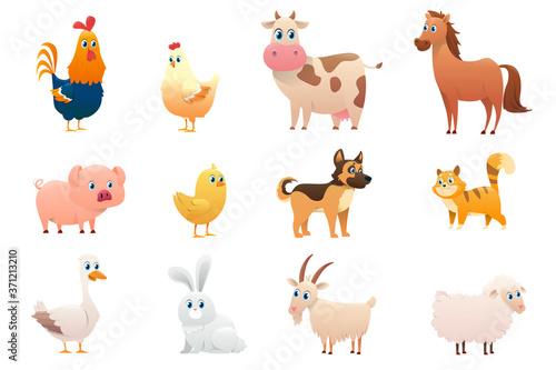 Collection of farm animals on a white background