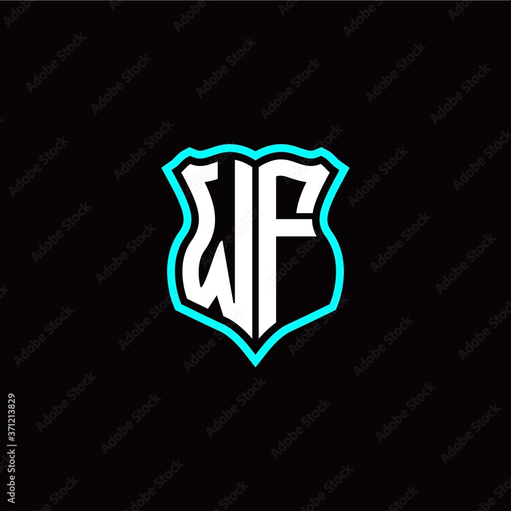 Initial W F letter with shield style logo template vector