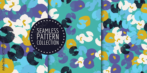 Hand-drawn leopard spots seamless pattern set in vector