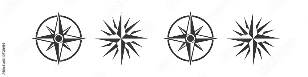 Black wind rose isolated on white.Vector illustration