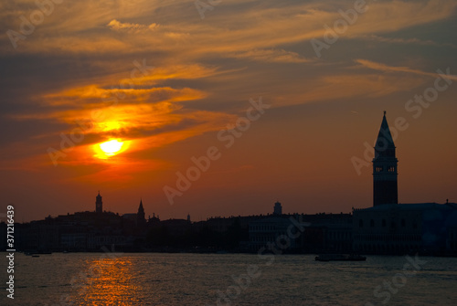  Venetian skyline in the evening at sunset