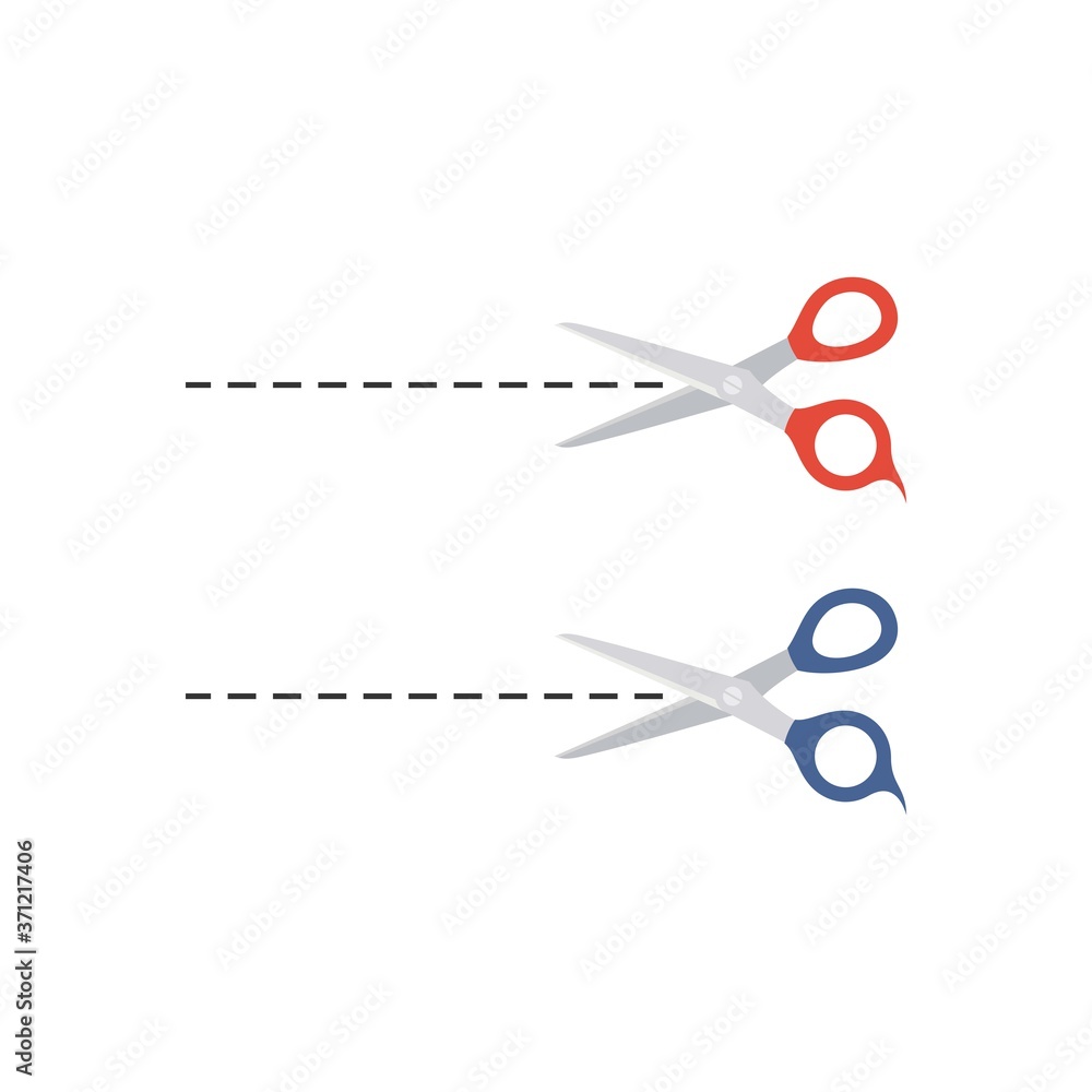 Open scissor with cut lines icon in white background Open scissor with cut lines icon in white background