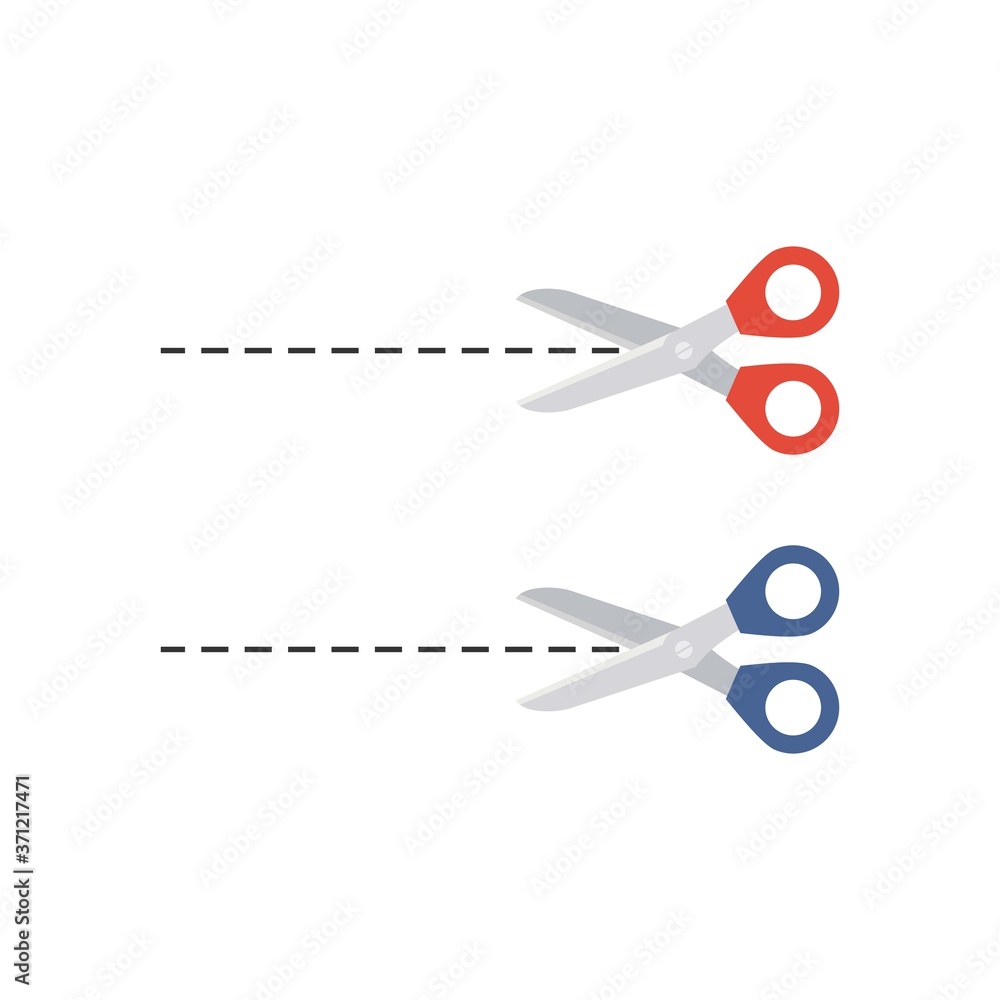 Open scissor with cut lines icon in white background Open scissor with cut lines icon in white background