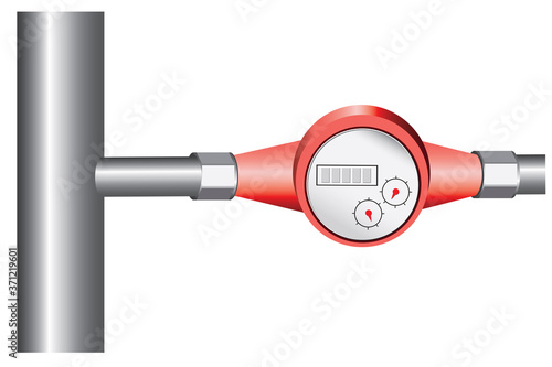 Realistic counter with pipe isolated on white background for design, 3d vector stock illustration with controller or plumbing