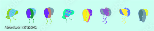 set of bonnet with various models isolated vector on blue