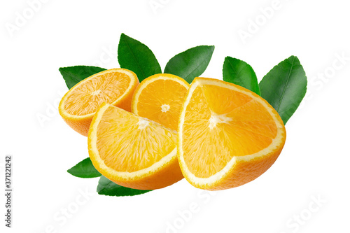 Fresh Sliced Oranges and Orange Fruit on white background with clipping path