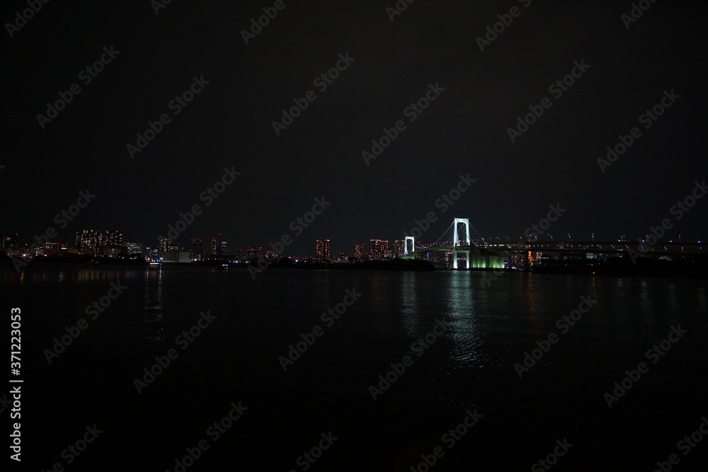 Beautiful night view of Tokyo Bay , Rainbow bridge